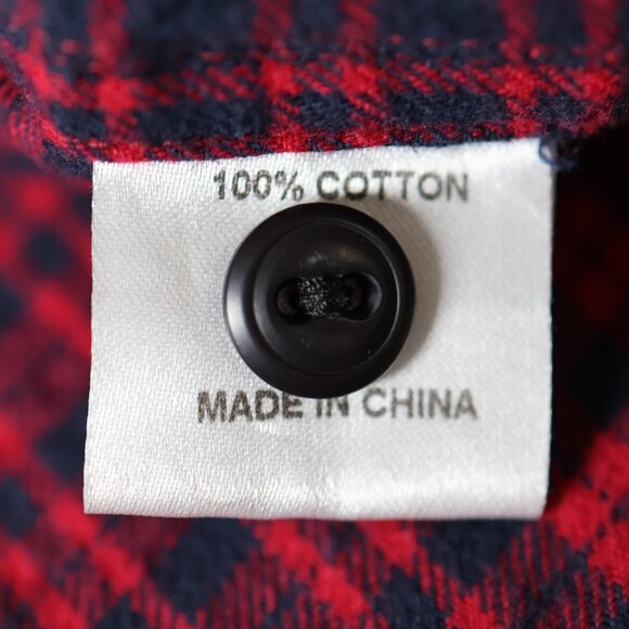 Shades of Grey Micah Cohen Shirt Mens Large Red Navy Plaid Flannel Button Down - Picture 9 of 11